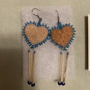 beaded moosehide heart shaped earrings from Yellowknife, NWT